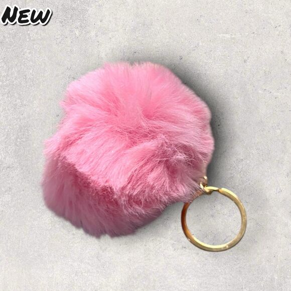 New Pink Faux Fur Bow Keychain Charm – Pearl & Rhinestone Bling - Picture 5 of 5
